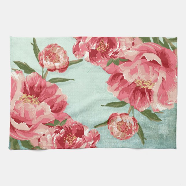Linge De Cuisine Pretty Retro Flower Chintz Peonies (Horizontal)