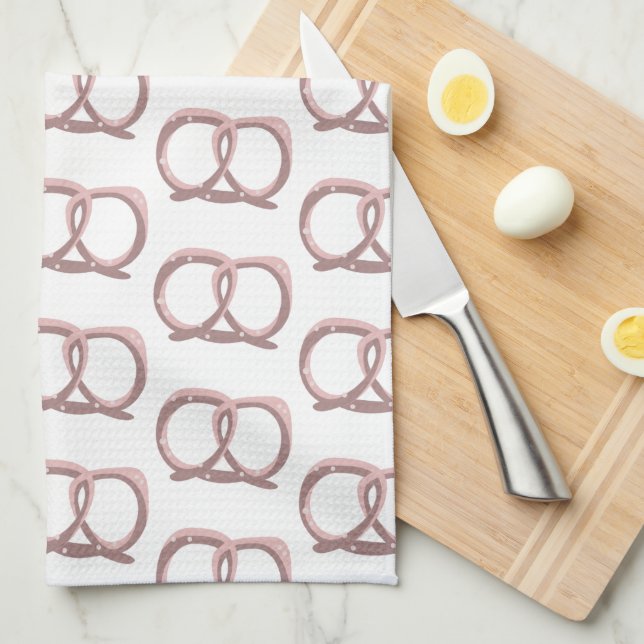 Linge De Cuisine Pretzel Salé Twist Motif rose (Quart Plié)