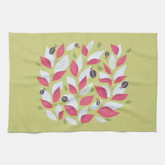 Linge De Cuisine Printemps Abstrait Feuilles botaniques roses Ladyb