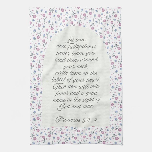 Linge De Cuisine Proverbes 3:3–4 Floral Écriture Sainte  (Vertical)