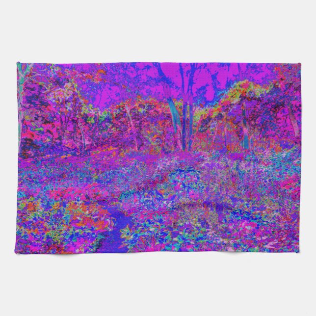 Linge De Cuisine Psychédélique Impressionniste Paysage Violet (Horizontal)