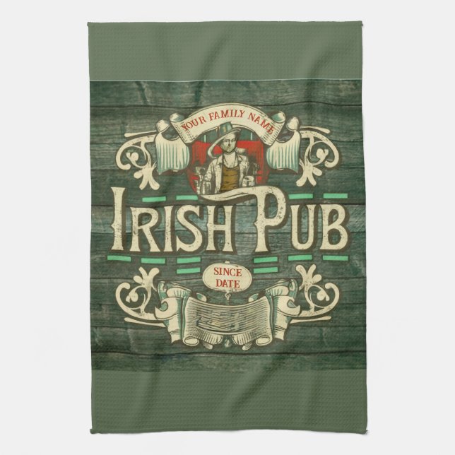 Linge De Cuisine Pub irlandais Jour de la Saint Patrick personnalis (Vertical)