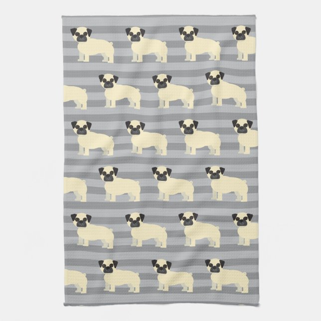 Linge De Cuisine Pug Gris Ligné (Vertical)