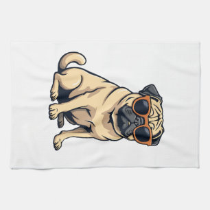 Linge De Cuisine Pug vintage faisant le dab avec des lunettes de so