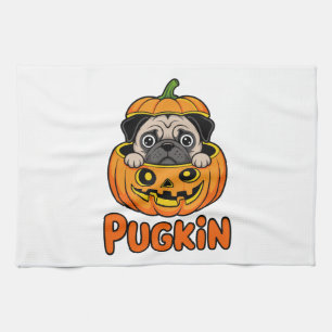 Linge De Cuisine Pugkin d'Halloween, chien pug citrouille