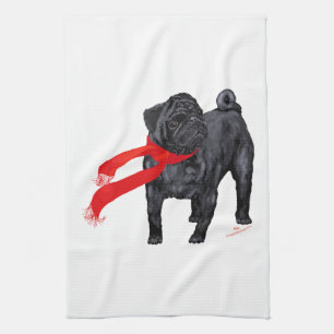 Linge De Cuisine Pugs en écharpe rouge