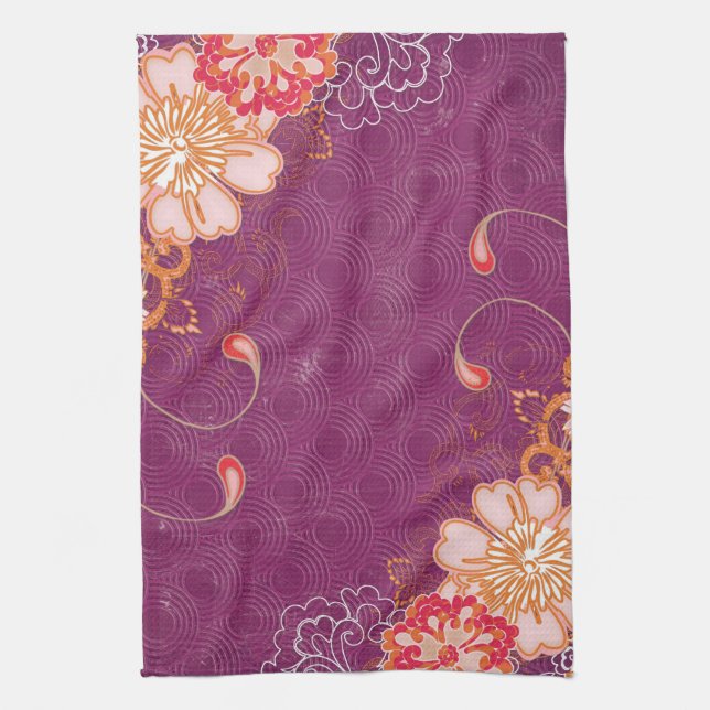 Linge De Cuisine Purple avec de grandes fleurs Tea Towel Cuisine Se (Vertical)