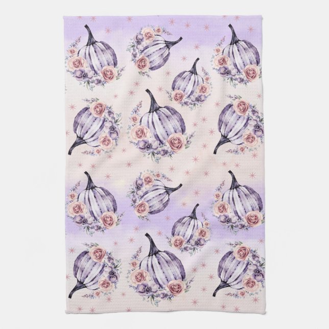 Linge De Cuisine Purple citrouille mignon fleurs automne fleurs (Vertical)