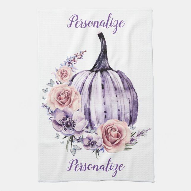 Linge De Cuisine Purple citrouille mignon fleurs automne fleurs (Vertical)