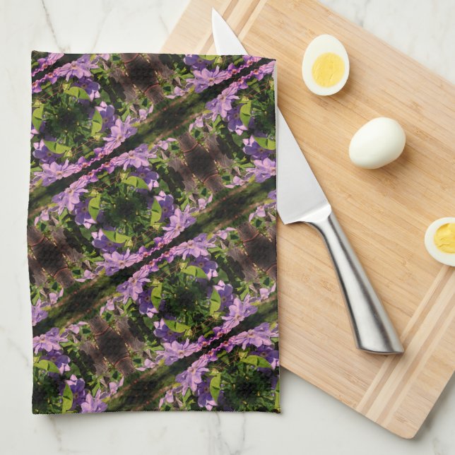 Linge De Cuisine Purple Clematis Fleurs Motif Abstrait (Quart Plié)
