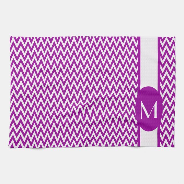 Linge De Cuisine Purple Elegant Chevron Design avec monogramme (Horizontal)