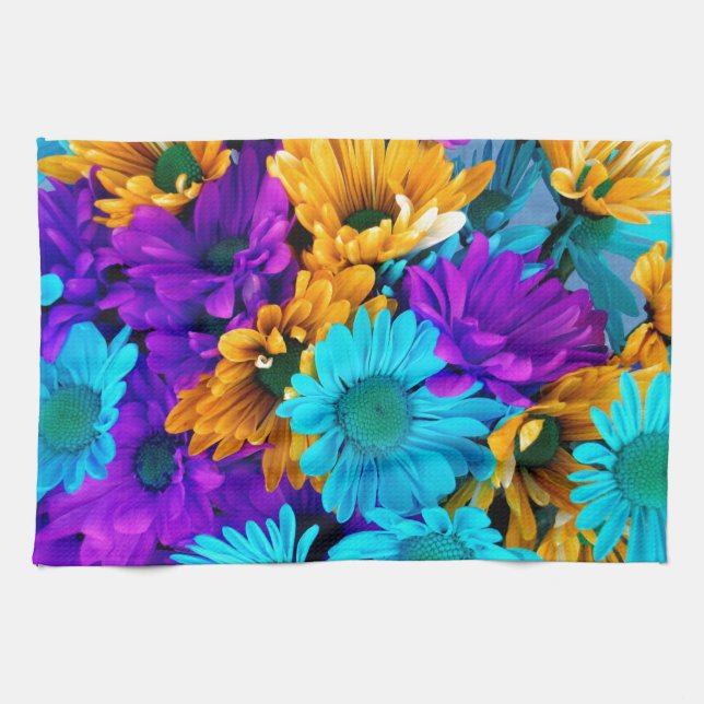 Linge De Cuisine Purple Gold N Turquoise Daisies (Horizontal)