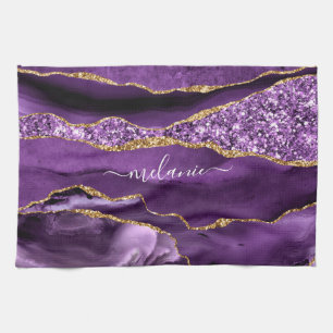 Linge De Cuisine Purple Gold Parties scintillant Nom personnalisé S