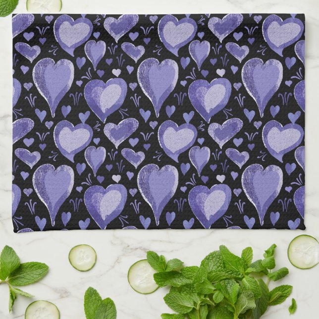 Linge De Cuisine Purple Hearts Dessin Artistique Saint Valentin`s D (Plié)