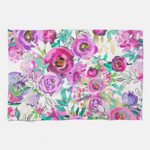 Linge De Cuisine Purple rose brillant coloré moderne motif floral