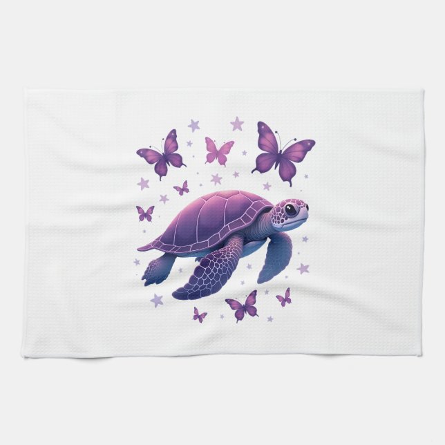 Linge De Cuisine Purple - Sea Turtle Butterfly T-Shirt (Horizontal)