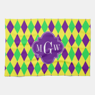 Linge De Cuisine Purple Yellow Green Harlequin Purp Quat 3 Monogram