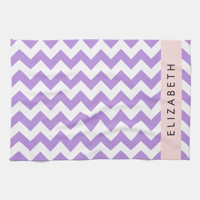 Linge De Cuisine Purple Zigzag, Purple Chevron, Votre Nom (Horizontal)
