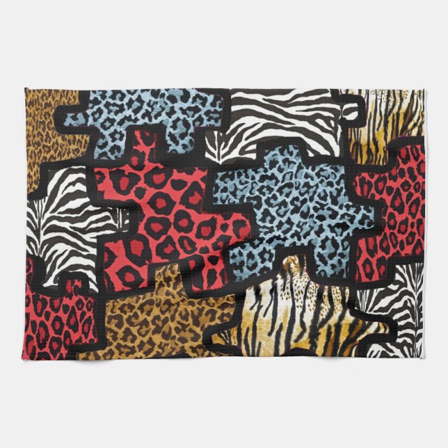 Linge De Cuisine Puzzle Rockabilly Impression Animale RAB (Horizontal)