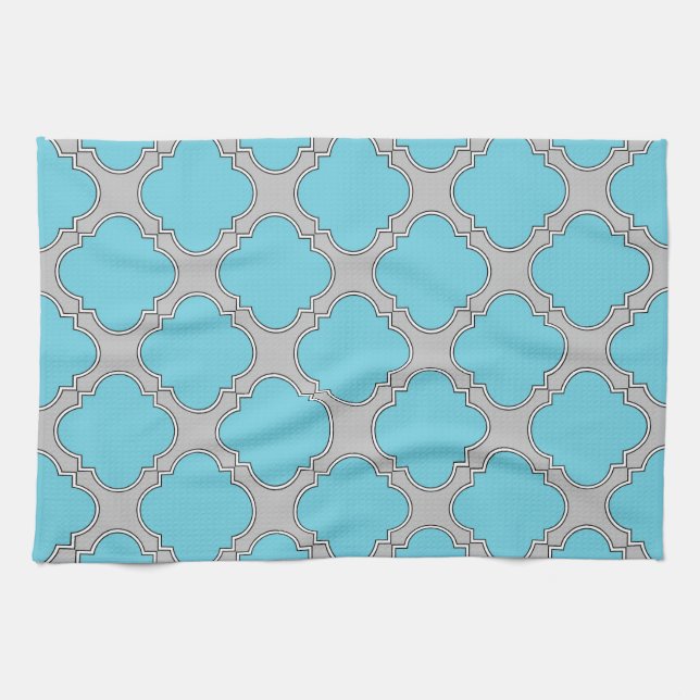 Linge De Cuisine Quatrefoil bleu et gris (Horizontal)