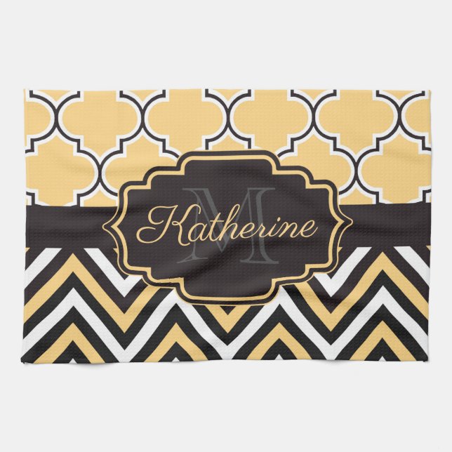 Linge De Cuisine Quatrefoil jaune (Horizontal)
