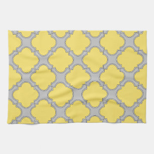 Linge De Cuisine Quatrefoil jaune et gris