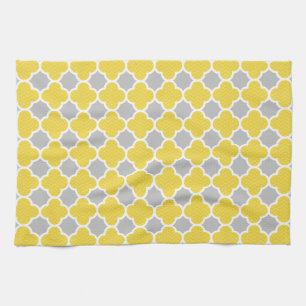 Linge De Cuisine Quatrefoil jaune et gris Motif géométrique