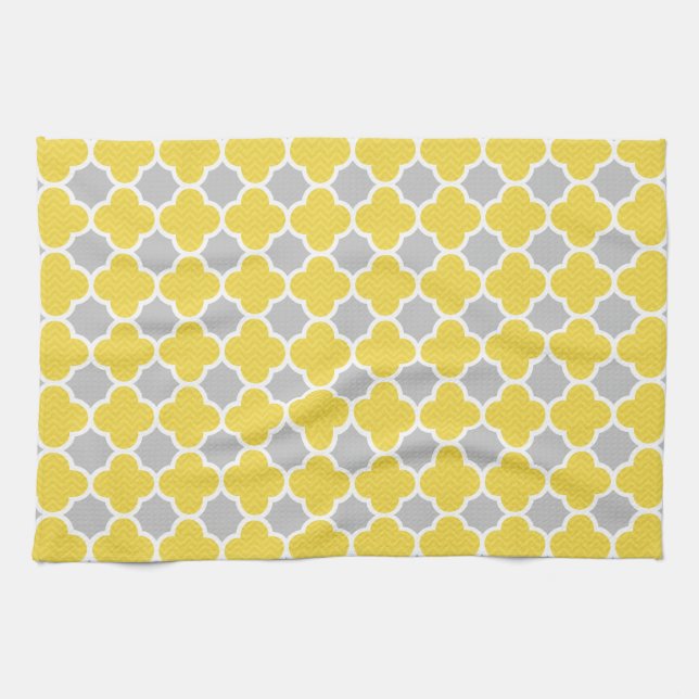 Linge De Cuisine Quatrefoil jaune et gris Motif géométrique (Horizontal)