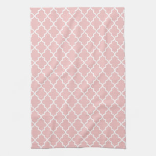 Linge De Cuisine Quatrefoil moderne rose pâle et blanc marocain