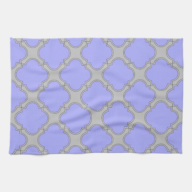 Linge De Cuisine Quatrefoil periwinkle et gris (Horizontal)