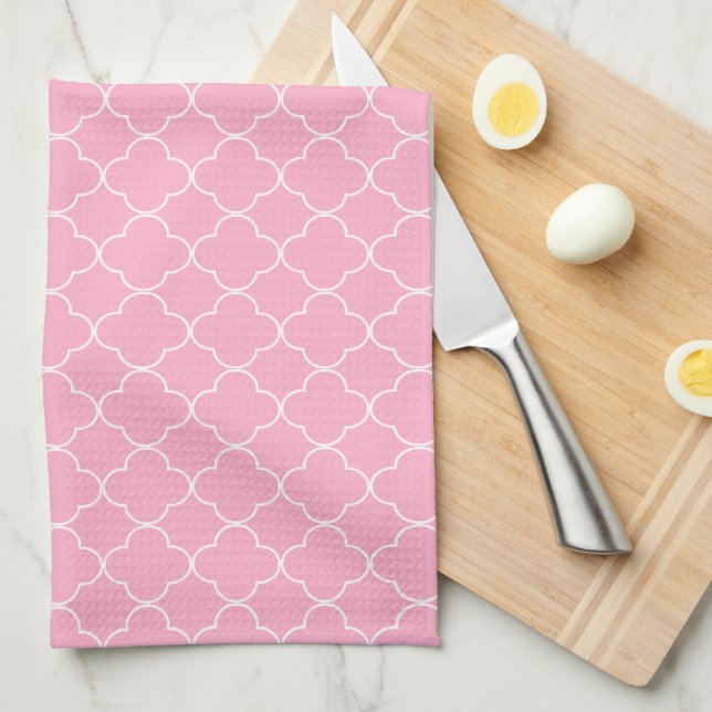 Linge De Cuisine Quatrefoil rose (Quart Plié)