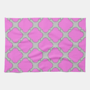 Linge De Cuisine Quatrefoil rose et gris