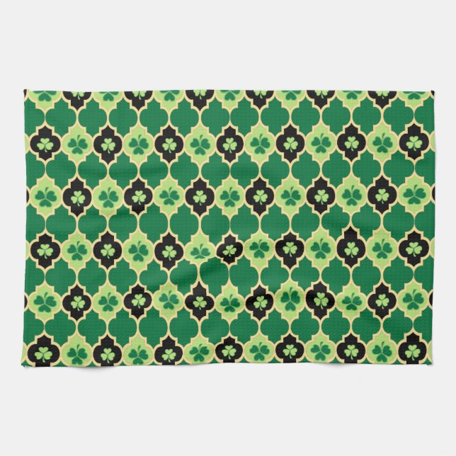 Linge De Cuisine Quatrefoil Shamrocks irlandais (Horizontal)