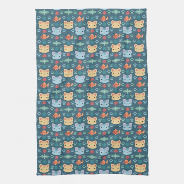 Linge De Cuisine Qu'est-ce que le Cool, Kitty Chat en bleu et jaune (Vertical)