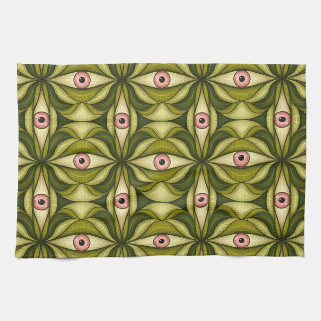 Linge De Cuisine Quirky Rose Eyes Et Vert Botanical Motif (Horizontal)