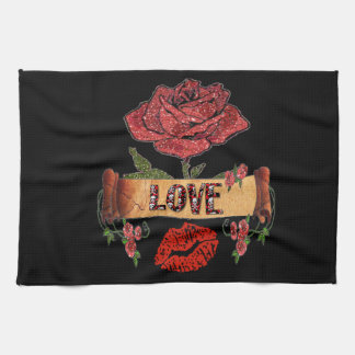 Linge De Cuisine RAB Rockabilly Roses, Amour & Rouge à Lèvres