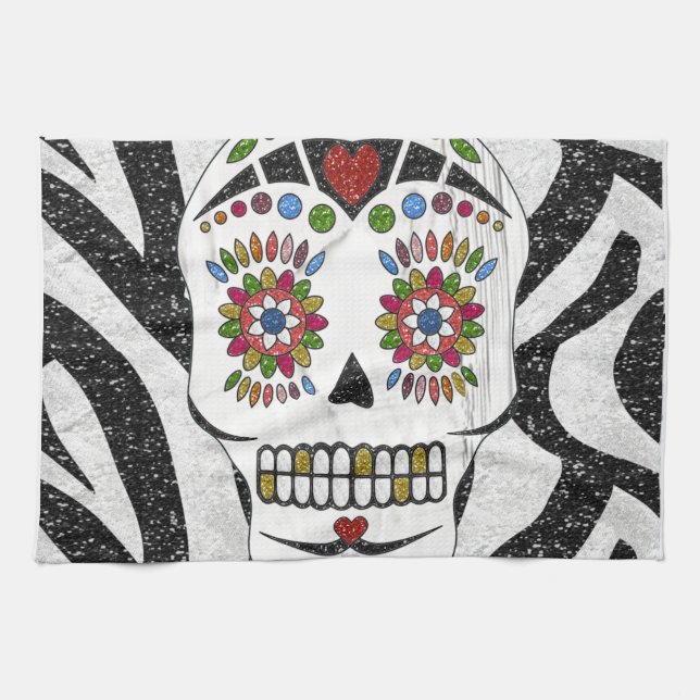 Linge De Cuisine RAB Rockabilly Sugar Skull on Zebra (Horizontal)
