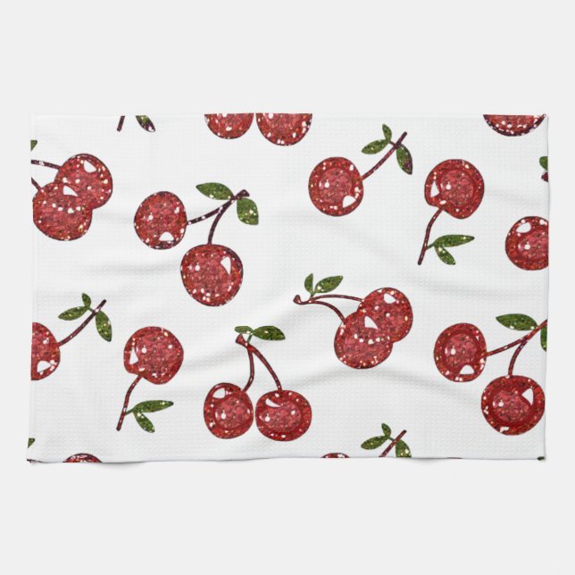 Linge De Cuisine RAB Rockabilly très cerise cerises sur blanc (Horizontal)