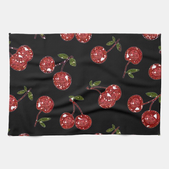 Linge De Cuisine RAB Rockabilly très cerise cerises sur noir (Horizontal)