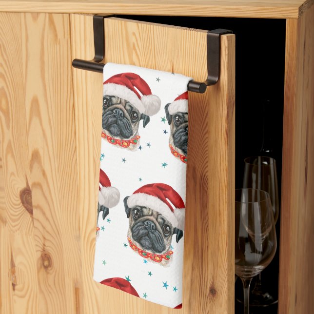 Linge De Cuisine Race de chien Pug Étoiles de Noël (Pliage en tiers)