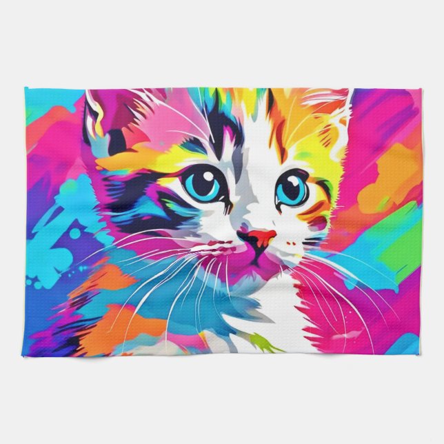 Linge De Cuisine Rainbow Cat : Vivid Portrait (Horizontal)