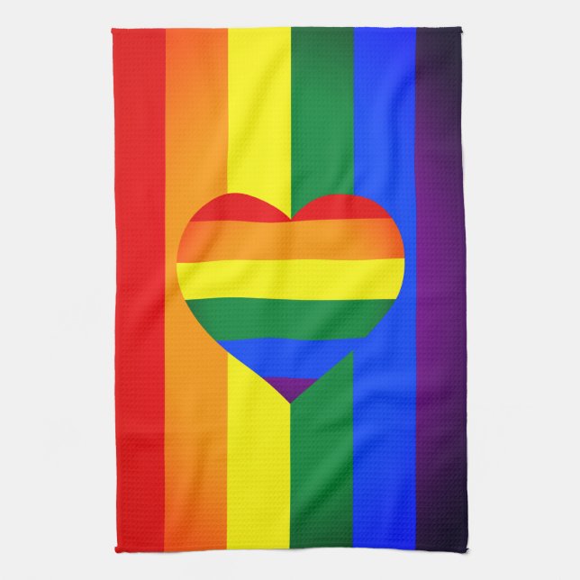 Linge De Cuisine Rainbow Heart & Pride Rainbow Flag / communauté LG (Vertical)
