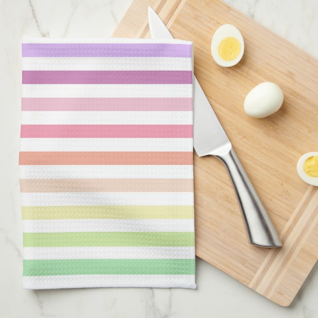 Linge De Cuisine Rainbow Pastel Stripes (Quart Plié)