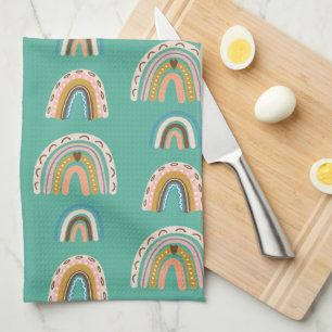 Linge De Cuisine Rainbows dessiné à la main style doodé Boho Scandi