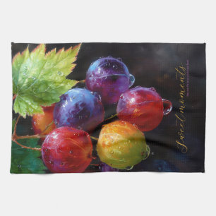 Linge De Cuisine Raisins et gouttes de rosée à l'aquarelle vibrante