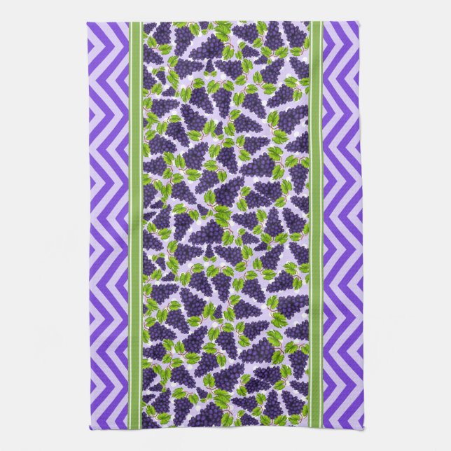 Linge De Cuisine Raisins Mignons à Points et Chevron Violet (Vertical)