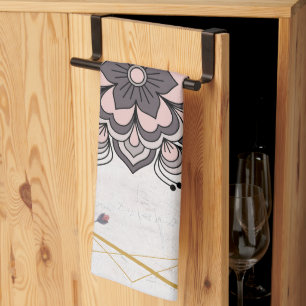 Linge De Cuisine Rangoli Floral Art, Rose et Grey Mandala Vibes