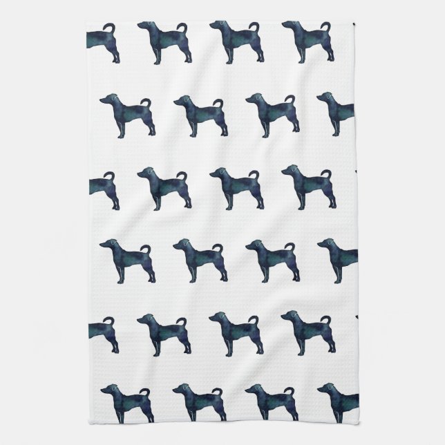 Linge De Cuisine Rat Terrier Chien race Silhouette Aquarelle noire (Vertical)