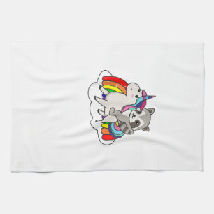 Linge De Cuisine Raton laveur sur licorne animaux arc-en-ciel licor