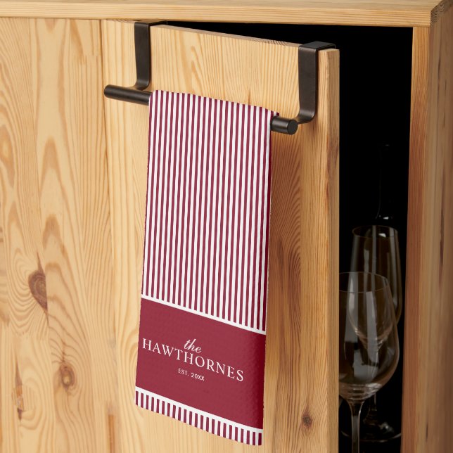 Linge De Cuisine Raye Élégant Rayure Rouge Bourgogne (Pliage en tiers)